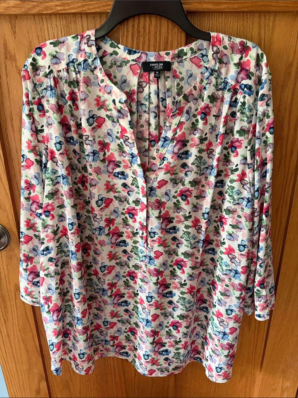 NYDJ White Floral Tunic with Pink, Blue & Green Accents
